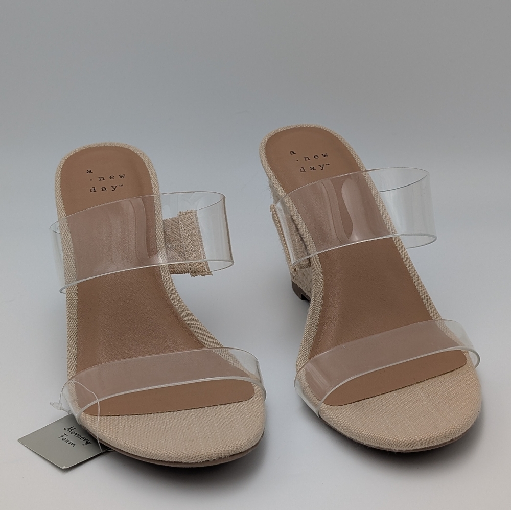 a new day Beige Clear-Strap Wedge Espadrilles